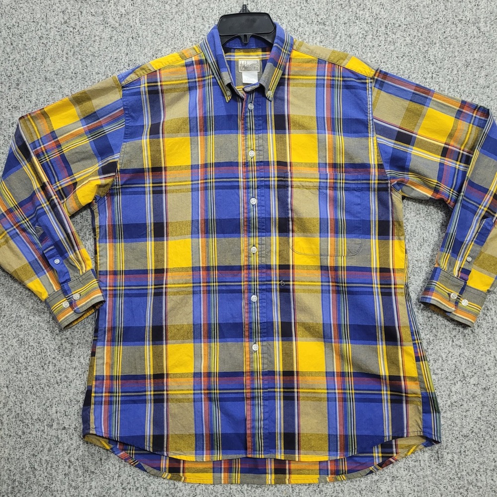 Express Rider Mens Blue Yellow Plaid Long Sleeve Button Down Shirt Size L